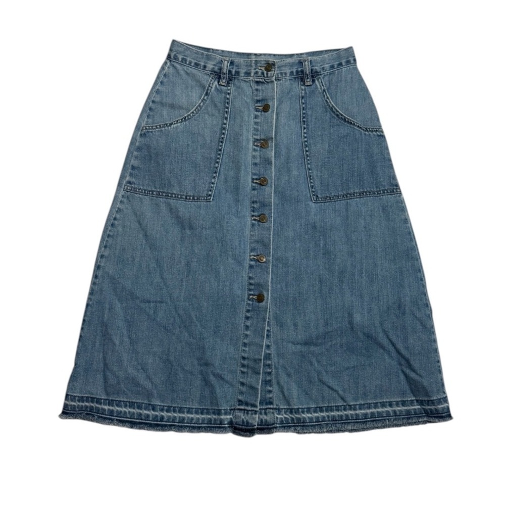 Free People Denim Womens Blue Midi Making Me Crazy Button Fridge Retro Skirt 4